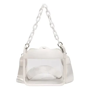 Daily Use Women Fashion Candy Pattern Single Strap Crossbody PVC Messenger Bag with Chain Clear Waterproof Spring Handbag
