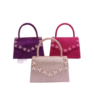 Dazzling Evening Handbag with Floral Accents Around the Flap Polyester Material Size M