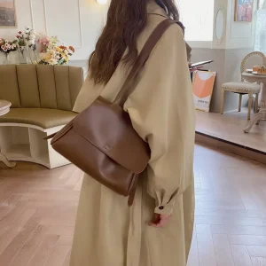 Deep Brown New Casual Flip Bag with Versatile Temperament Simple PU Bag Women’s Single Shoulder Crossbody Bag Trend