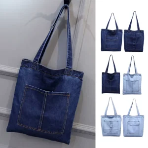 Denim Canvas Women’s Casual Shoulder Bag with Zipper Closure Shopping Tote Handbag