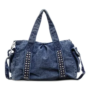 Denim Tote Bags for Women Large Capacity Trendy Style Rivet Zipper Jean Purses and Handbags Custom Logo