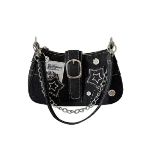 Denim Underarm Bag Premium Spice Girl Fashion Portable Single Strap ZIP Closure Summer Canvas Chain Shoulder Bag Niche