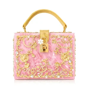 Designer Evening Bag Carved diamond Flower Clutch Hollow Acrylic Luxury Handbag Banquet Party Women Metal Filigree Handheld Bag