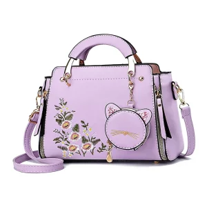Designer Fashion PU Zipper Women’s Handbags Crossbody Top Handle Satchel Shoulder Bags Small Totes Floral Polyester