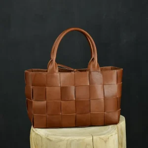 Designer Genuine Leather Hand Crafted Tote Bag Women Large Capacity Handbags Genuine Pull Up Leather Satchel Bag