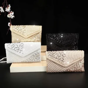 Designer Handmade Women Luxury Trendy Party Wedding Banquet Glitter Sequin Embroidered Beaded Clutch Bag