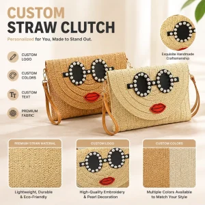 Designer New Trendy Cute Straw Woven Glasses Decor Women Tote Bag All Match Versatile Ladies Shoulder Crossbody Purse All Match