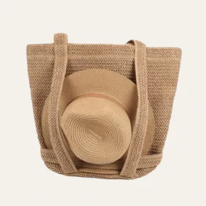 Designer Personalized Custom Foldable Summer Sun UV Womens Panama Fedora Beach Straw Hat Bag Set Sun Hats for Women Wide Brim