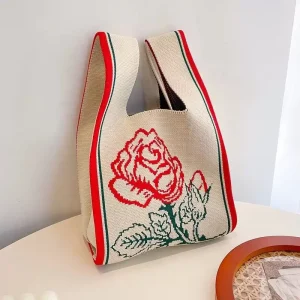 Designer Women’s Knitted Travel Handbags Reusable Open Shopping Tote Bag Durable Portable Casual Fashion for Ladies