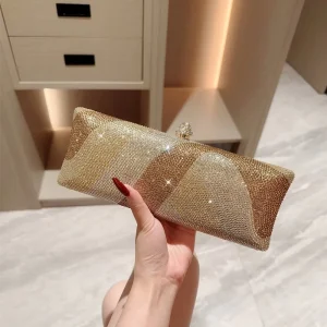 Designer Women’s Long Evening Clutch Bag Rhinestone Wedding Prom Luxury Bride Magnetic Closure Chain Strap