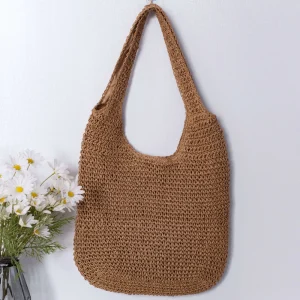 Designer Women’s Straw Bag with Two Handles Handmade Summer Beach Bag for Fashion Dress