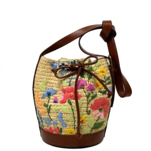 Designer Woven Portable Straw Bag Practical One shoulder Bucket Bag Luxury Handmade Straw Leather Color Matching