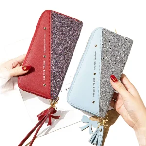 Diamond Fashion Long Women’s Wallet Pu Leather Sequins Patchwork Ladies Wallets Luxury Purses Women