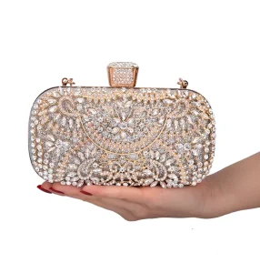 Diamond Rhinestone Flower Wedding Clutch Handbag Girls Evening Party Luxury Bag