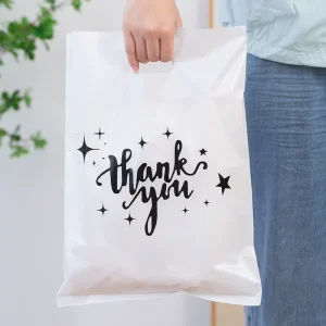 Die Cut Reusable T Shirt PE Plastic Bags White ‘Thank You’ Handle for Business Retail Christmas Gift Exhibition