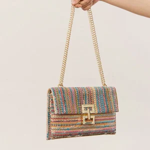 Dopamine Rainbow Women’s New Summer Straw Bag Single Chain Flap Twist Lock Closure Small Shoulder Cross Border Bag