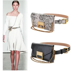 Double Gold Chain Belt Women Leisure PU Belt Bag for Women
