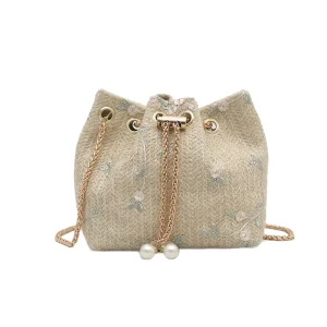 Drawstring Chain Shoulder Bag for Women Bucket Shape Crossbody Bag