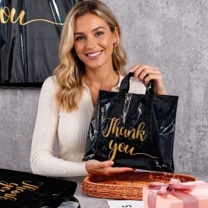 Durable Bulk Thank You Merchandise Bags with Handle Plastic Retail Shopping Package for Boutique’s Socks and Shoes