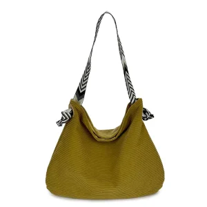 Durable Corduroy Canvas Hobo Tote Bag for Women Large Capacity Casual Shoulder Bag Ribbed Daily Hobo Handbag