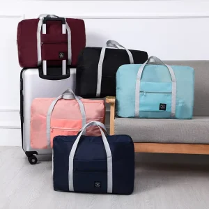 Durable Fashionable Large Capacity Carry on Travel Bag Solid Color One Shoulder Folding Aircraft Bag Pull Rod New Travel Storage