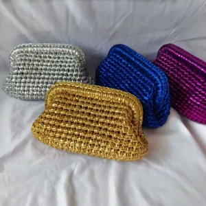 Durable Metallic Color Crochet Women Lady Elegant Women Pure Handmade Crochet Bags Knitted Clutch Bag Evening Bags