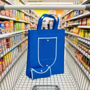 Durable Non Woven Folding Tote Storage Bag with Pocket Reusable Stronger Non Woven Tote for Supermarket Grocery