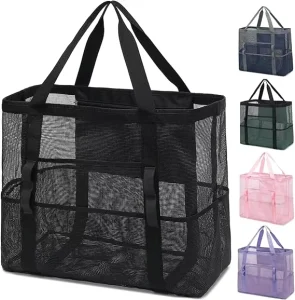 Durable Portable Large Zipper Pocket Tote Bag Vacation Essentials Pool Handbag Mesh Beach Bag Waterproof Large