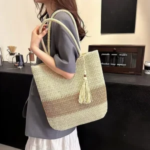 Durable Women’s Fashionable Woven Straw Shoulder Bag New Model Portable Suitable for Summer Vacations and Beach Trips