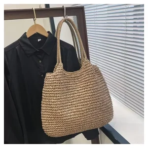 Durable Women’s Fashionable Woven Straw Shoulder Bag Portable Suitable for Summer Vacations and Beach Trips