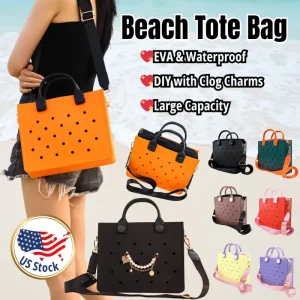 EVA Handbag with Shoe Charm Decor Waterproof Large Capacity Tote for Women Travel Beach Shopping Bag Shoe Clog Charm Bag Handbag