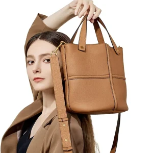 Early Autumn Niche Texture Versatile New Genuine Leather Zipper Closure Custom Large-Capacity Bucket Bag Elegant Shoulder