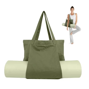 Eco Fitness Outdoor Travel Pilates Recycled High Capacity Women’s Cotton Green Yoga Mat Carry Bag