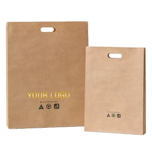 Eco-Friendly Brown Kraft Paper Bags with Gold Custom Logo Printing for Food Recycled Paper Bags for Retail Packaging