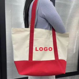 Eco Friendly Canvas Cotton Tote Bag Customized Logo Handle Beach Shopping Bag With Zipper Recyclable And Durable
