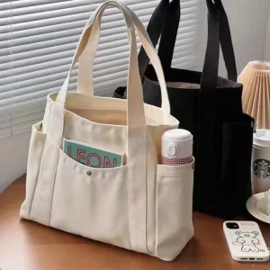 Eco Friendly Canvas Cotton Tote Bag Customized Logo Handle Beach Shopping Bag with Zipper Recyclable and Durable