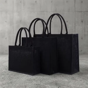 Eco Friendly Custom Logo Jute Linen Beach Tote Bags Reusable Packaging Black Bag Laminated Finish Security Feature