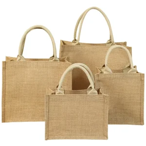 Eco Friendly Custom Logo Linen Satchel Handbag Recyclable Jute Wedding Souvenir Canvas Shopping Tote Bag with Rope Handle Zipper