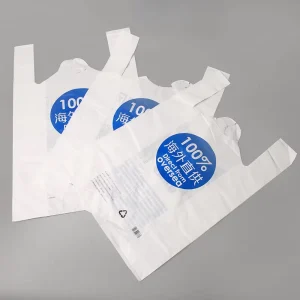 Eco Friendly Custom Logo White Grocery Fruit Store Bakery Store Supermarket Plastic With Handle Tshirt Shopping Packaging Bag