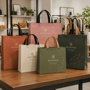 Eco Friendly Custom Recycled Reusable Promotion Gift Non Woven Shopping Tote Bag Wtih Custom Design BOPP Laminated HONPAK