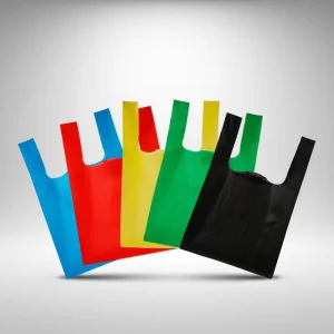 Eco Friendly Portable Supermarket Non Woven T Shirt Bags Reusable Handle Non Woven W Cut Tote Clothing Bags Non Woven Vest Bag