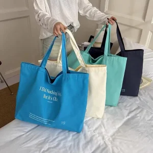 Eco Friendly Reusable Canvas Tote Bag Custom Slogan Print Large Capacity Women Tote Bag Travel Shopping Canvas Shoulder Bag