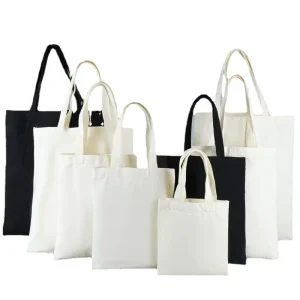 Eco-Friendly Reusable Foldable Travel Shopping Custom Logo Contrast Shoulder Strap Thickened Cotton Pull Closure Medium Size Bag