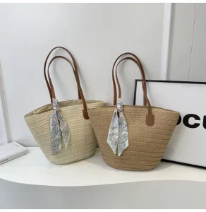 Eco Friendly Reusable Women New Vacation Beach Straw Bags Woven Bucket Straw Rattan Bags Vegetable Basket Tote Bag