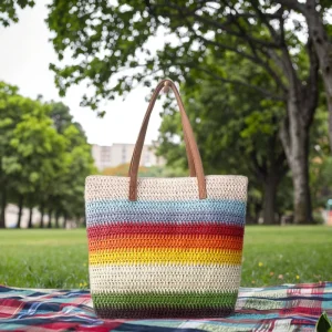 Eco Friendly Straw Beach Bags Outdoor Travel Shopping Tote Bags Large Capacity Straw Bags