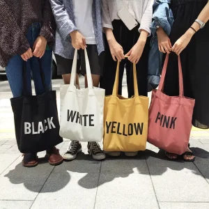 Eco Friendly Superior Quality Multi Color Personalized Grocery Shopping Cotton Canvas Tote Bag Shoulder Strap