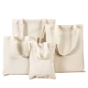 Eco Friendly White Blank Canvas Tote Bags Reusable Cotton Handled Shopping Bag for Daily Travel Gift Use Packed Bulk