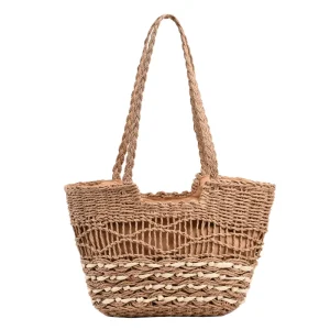 Eco Paper Rope Shoulder Bag Large Sustainable Tote Handwoven Beach Purse for Women Minimalist Boho Shopping Bag