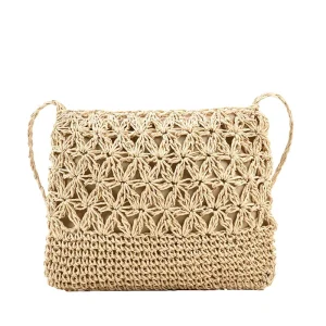 Eco Paper Straw Crossbody Bag Breathable Woven Shoulder Purse Sustainable Cutout Beach Bag for Women Boho Summer Fashion