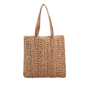 Eco Paper Straw Shoulder Bag Breathable Open Weave Beach Purse Sustainable Woven Tote for Women